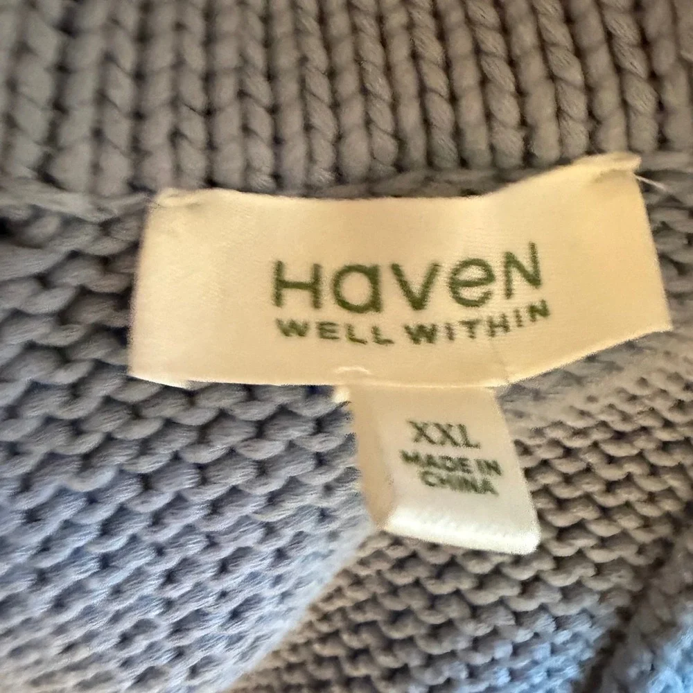 Haven Well Within Light Blue Notch V-Neck Organic Cotton Shaker Knit Sweater XXL - Picture 9 of 9